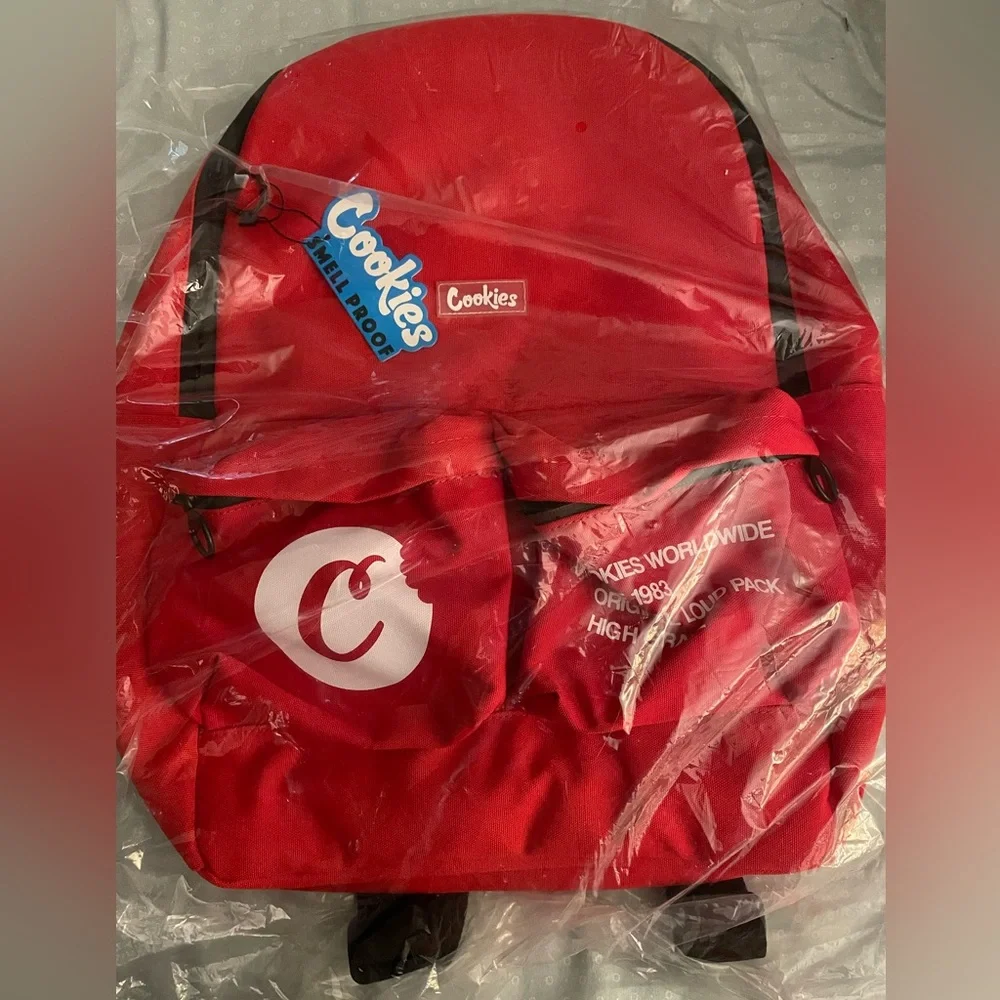 NWT Cookies Orion Canvas Smell Proof Backpack in Red and Black